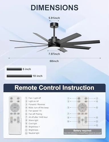 Best 60 Inch 8 Blade Ceiling Fan